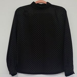 Black and Red Polka Dot Blouse, Long Sleeve, M, ERENA. Petite